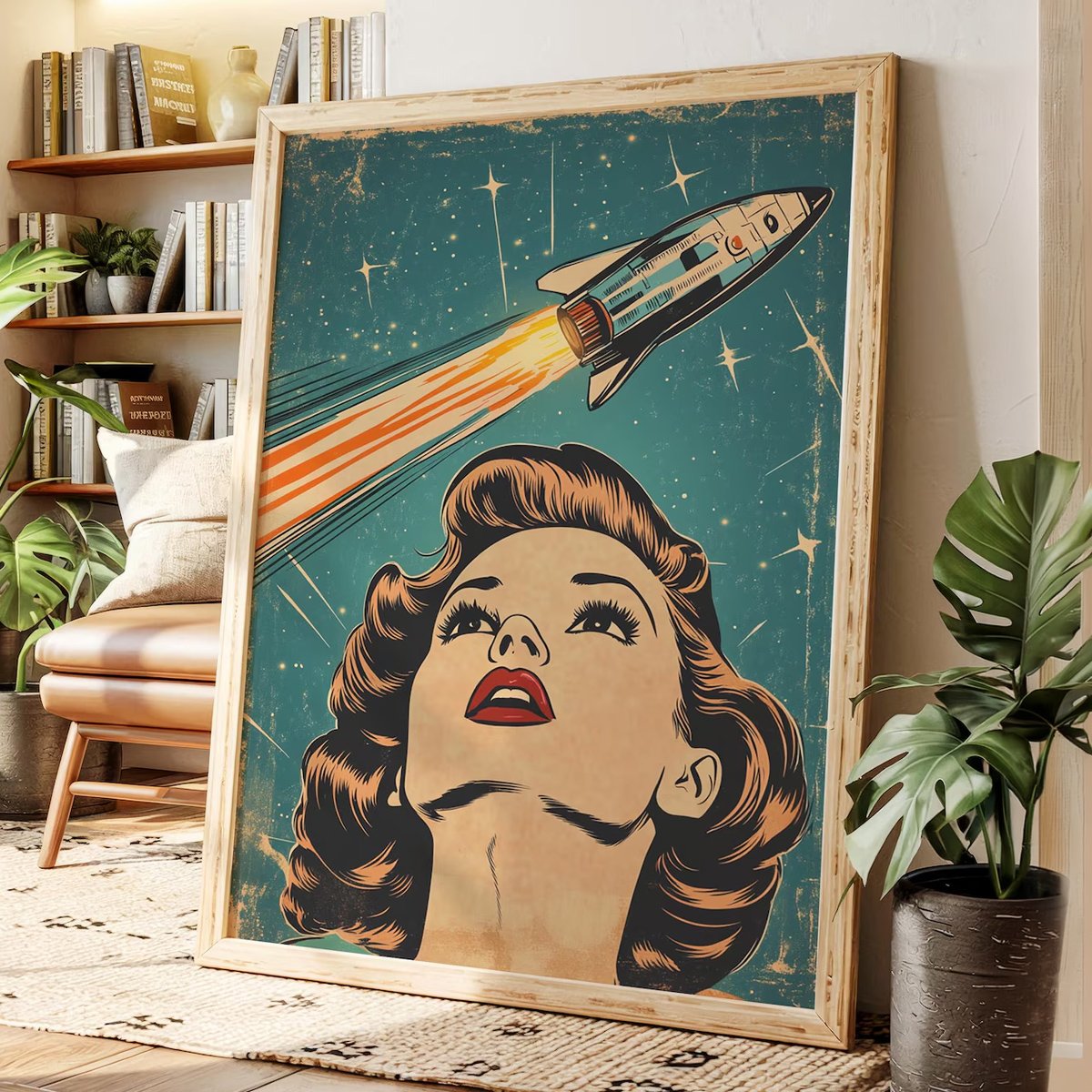 Rocket Above Girl Painting