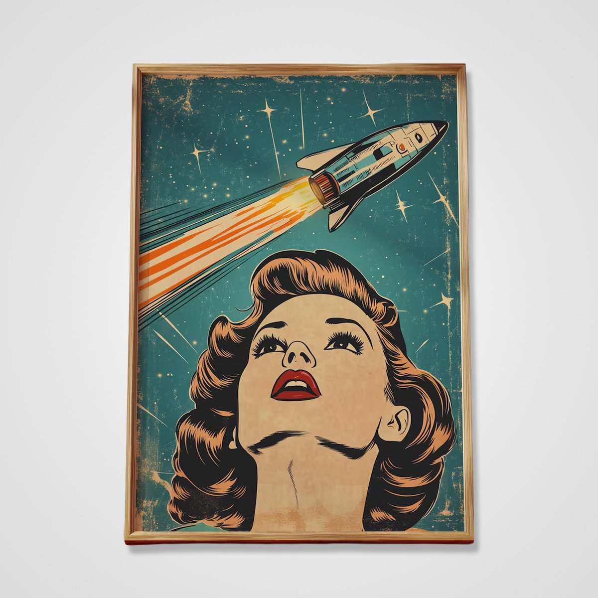 Rocket Above Girl Painting