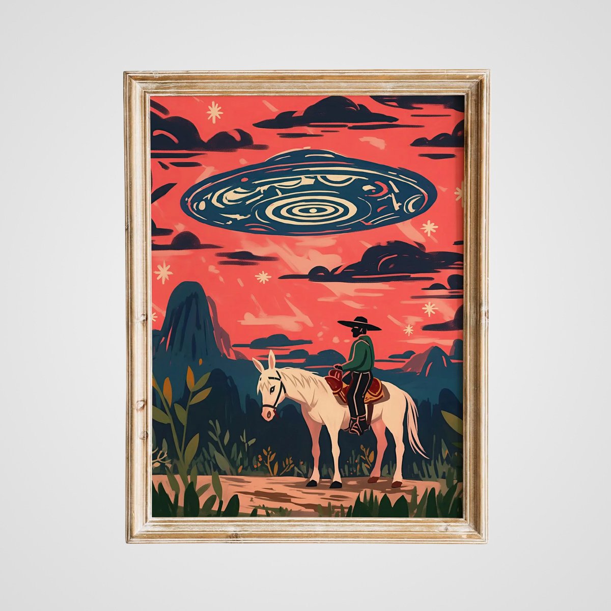 UFO Cowboy in the Desert Framed Print